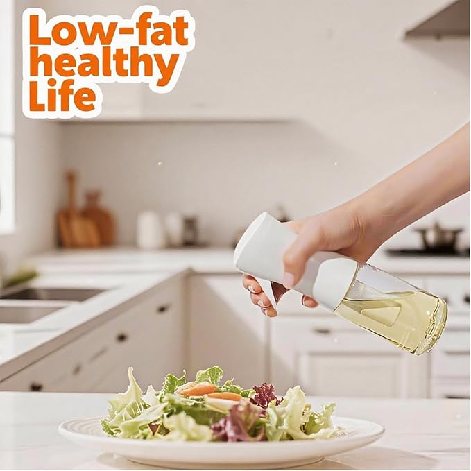 Olive Oil Sprayer for Cooking, 220ml Glass Oil Dispenser for Kitchen Gadgets, Food Grade Premium Spray Bottle, Continuous Spray with Portion Control, for Salad, Frying, BBQ
