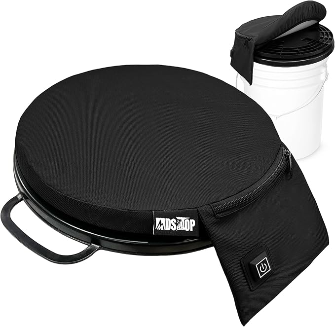 MDSTOP Heated 5 Gallon Bucket Seat, 360-Degree Swivel Bucket Seat Lid, Waterproof Top Seat Foam Cushion for Dove Duck Hunting, Ice Fishing, Baseball, Gardening, Camping(No Power Bank)
