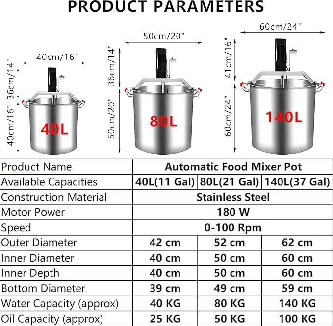 Automatic Stand Stock Pot Stirrer Mixer,Double-Layer Stirring Scraper,11Gal 21Gal 37Gal Commercial Seafood Sauce Mixing Equipment,for Large Restaurants 80L(21Gal)
