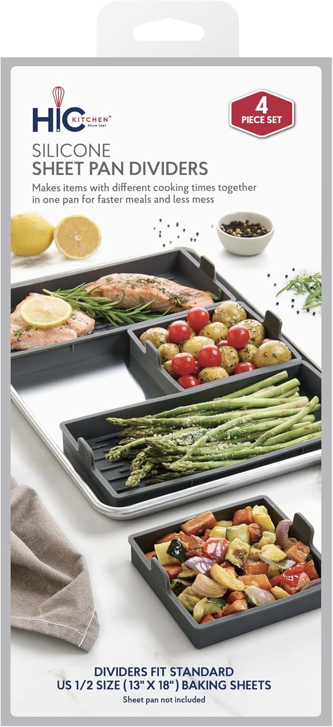 HIC Kitchen Non-Stick Sheet Pan Dividers, European-Grade Silicone, 8-Pieces, Fits 2 US Half-Size 13 x 18-Inch Sheet Pans