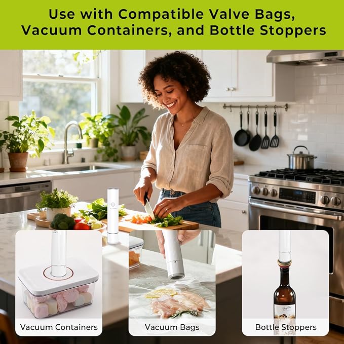 Handheld Vacuum Sealer for Food, 65kPa Portable Vacuum Pump with 30 BPA-Free Reusable Food-Grade Bags, Type-C Rechargeable for Meal Prep, Leftovers, Freezer Storage, Sous Vide & Containers