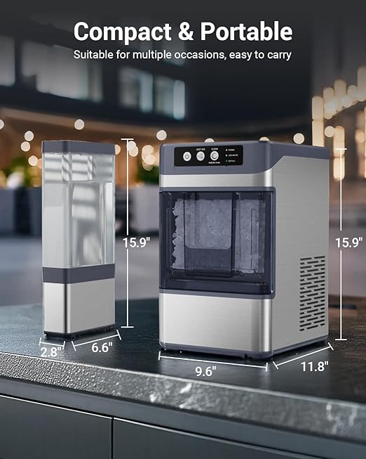Nugget Ice Maker Countertop – 44 lbs/Day Pebble Ice Machine with 0.8 Gal Water Tank, 6-10 Mins Fast Ice, Self-Cleaning, Portable for Home, Camping, Kitchen, RV