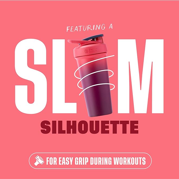 BlenderBottle Sport Sleek Insulated Stainless Steel Shaker Bottle with Wire Whisk, 25-Ounce, Sangria Ombre – Protein Shakes & Hydration for Athletes & Fitness Enthusiasts, Easy Mixing, Lockable Lid