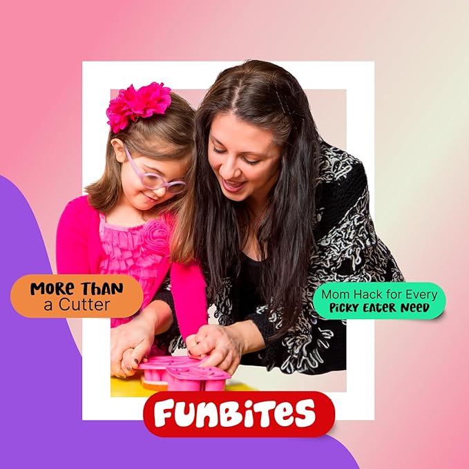 FUNBITES Crustless Sandwich Cutter for Kids Lunch (4-piece set), Uncrustable Sandwich Cutter, Bite-Size Food Cutter for Toddlers, Bento Box Accessories, BPA-FREE Dishwasher Safe, Squares/Hearts 2pk