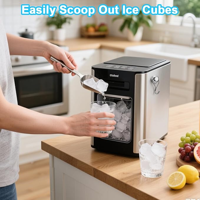 Stainless Steel Ice Scoop for Freezer with Magnetic Hook - Ice Scoop for GE Profile Opal 2.0 Nugget Ice Maker, for Kitchen Bar Party Accessories (3OZ-Silver)