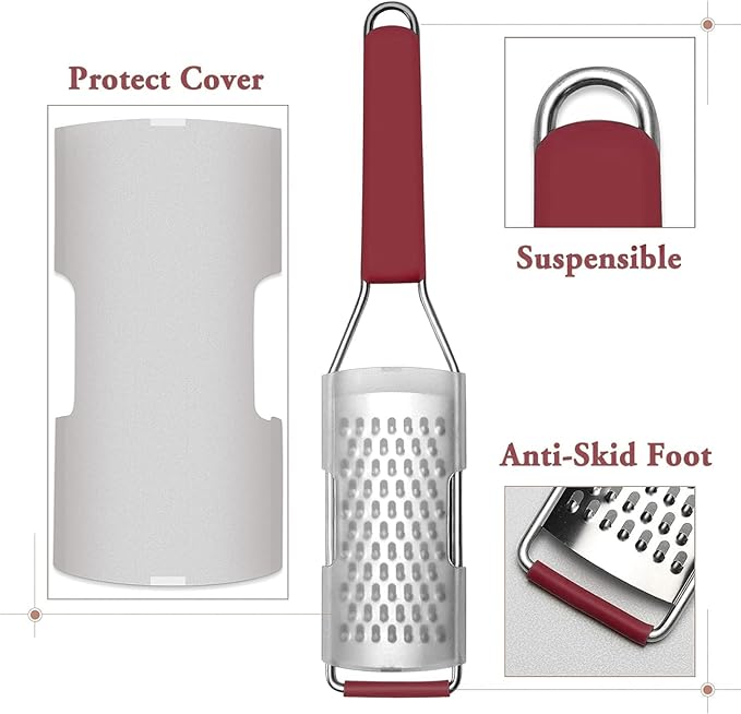 Cambom Cheese Grater Citrus Zester Lemon Zester Pack of 3-304 Stainless Steel - A Sharp Tool for Parmesan Cheese, Ginger, Garlic, Nutmeg, Chocolate, Vegetables,Fruits,Dishwasher Safe Red