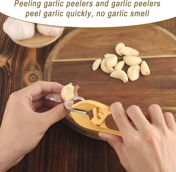 Garlic Peeler, 2025 New Garlic Tweezers with Hanging Hole Manual Peeling Skin Remover Clips Simple Easy Multipurpose Kitchen Clipper Tools for Avoiding Smell on Your Hands (Orange)