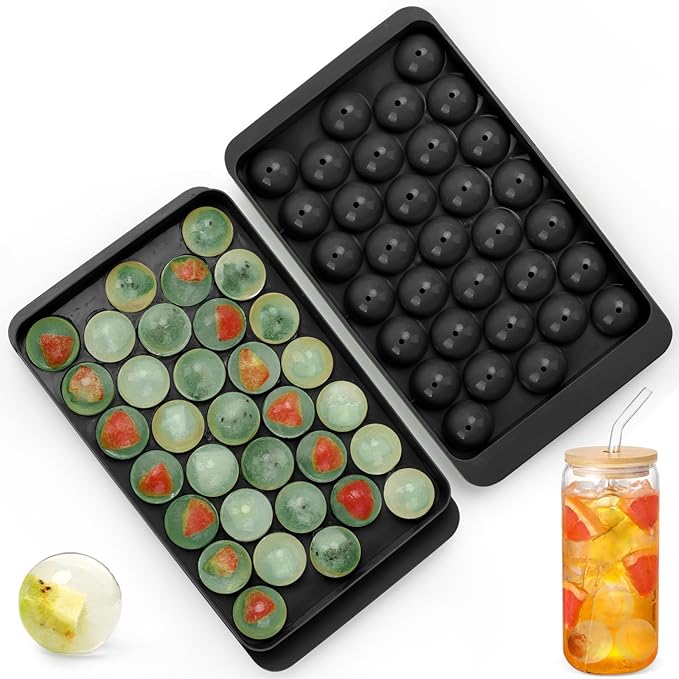 Round Ice Cube Mold,33 PCS x 1 inch Cocktails Ice Cubes,Circle Ice Cube Tray with Lid,Small Ice Ball Maker Mold Sphere Ice Mold,Round Ice Cube Trays for Drinks,Coffee