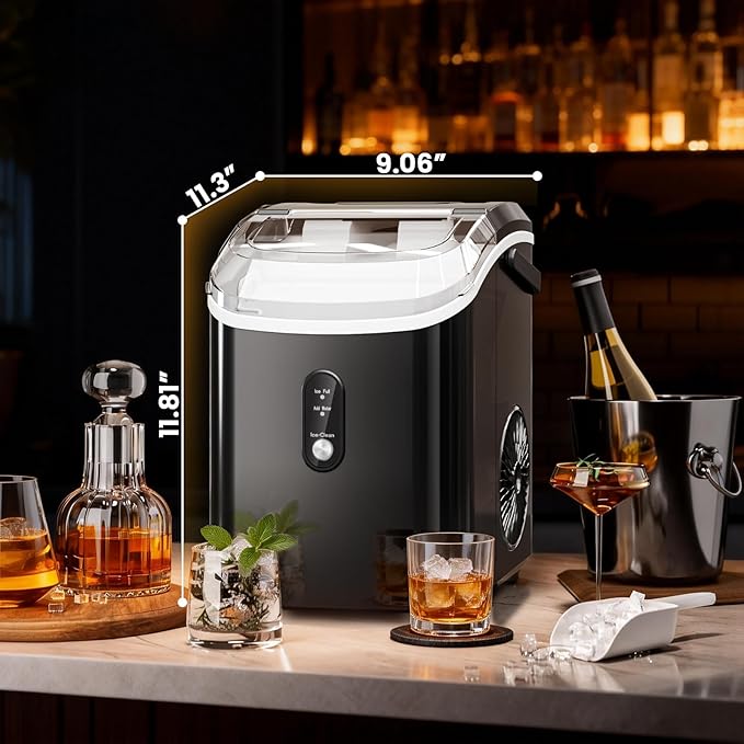 Soft Chewable Nugget Ice Maker, 35Lbs/24Hrs, Self-Cleaning Countertop Pebble Ice Machine with Basket & Scoop for Home, Bar, or Entertaining,Black