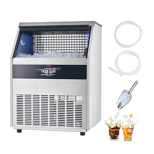 VEVOR 300lbs/24H Commercial Ice Maker, 126 Ice Cubes in 15 Minutes, Freestanding Ice Maker Machine with 88lbs Large Storage Capacity for Bar Office Restaurant, with LED Digital Display & Self-Cleaning