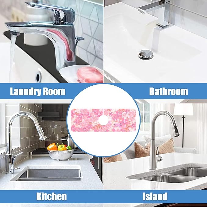 Sink Faucet Absorbing Mat Cherry Spring Flower Sink Splash Guard Drying Mat for Kitchen Bathroom Faucet Sinkmat 15.5"X5.5"