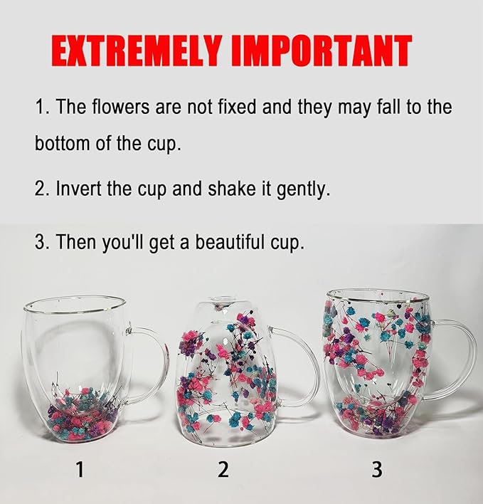 Double Walled Clear Glass Espresso Cups with Handle Cute Floral Latte Coffee Mugs for Women Unique Tea Mug Cappuccino Cups