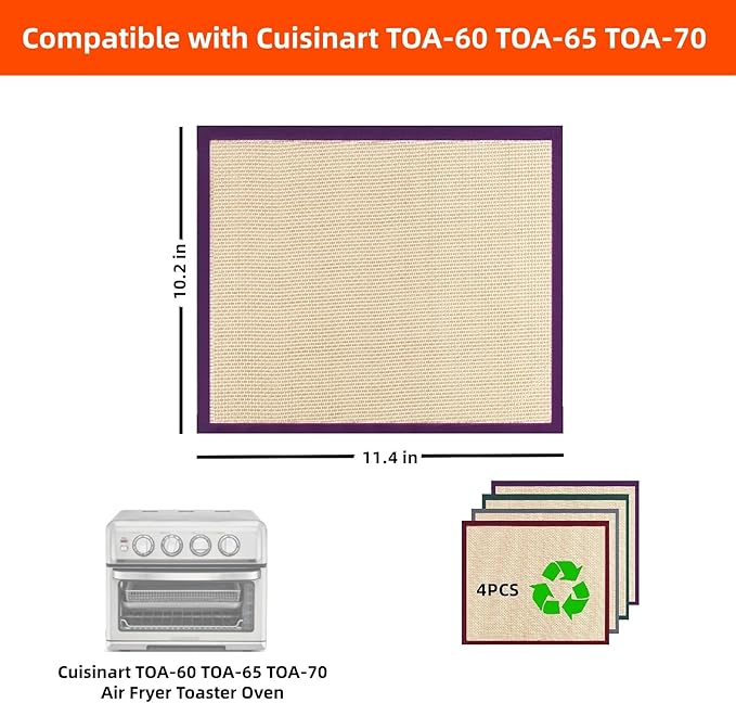 Reusable Silicone Liners For Cuisinart TOA-60 TOA-65 TOA-70 Air Fryer Toaster Oven, Accessories For Cuisinart Convection Toaster Oven basket(4 PCS )