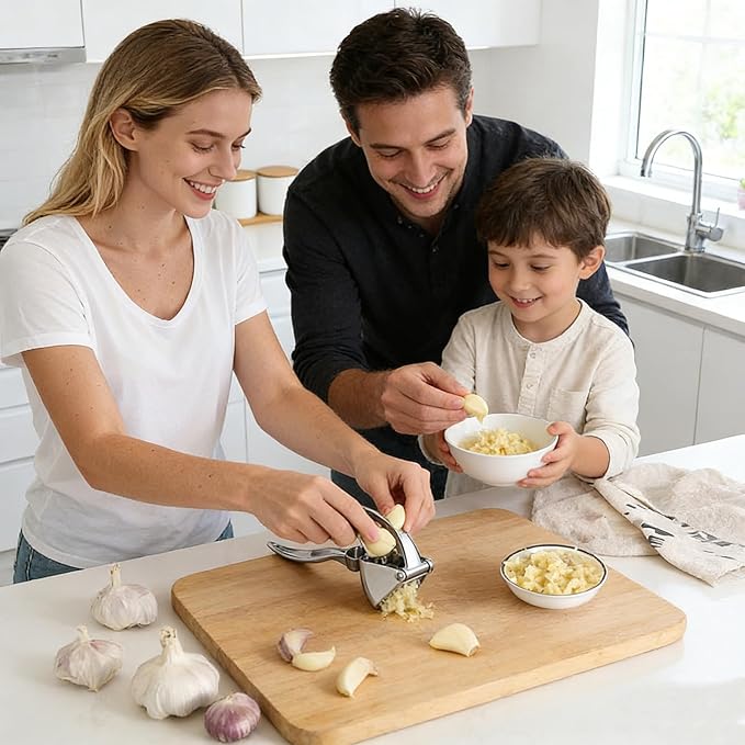 2-Pack Heavy Duty Garlic Press, Hingeless Zinc Alloy Garlic Crusher & Mincer, Ergonomic, Easy to Clean and Dishwasher Safe