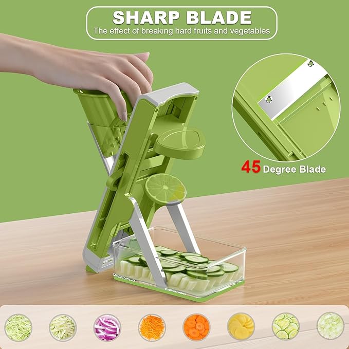 Eletronova Safe Mandoline Slicer for Kitchen, Vegetable Slicer for Kitchen,Kitchen Food Slicer, French Fry Cutter Julienne Dicer for Vegetables Grey (White & Green)