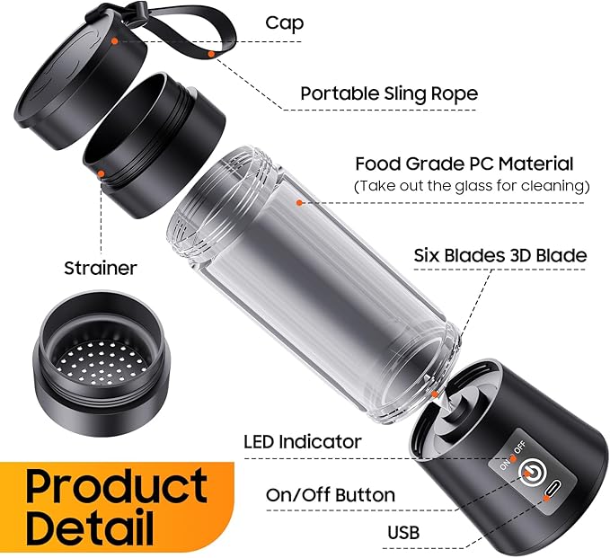 2026 Newly Upgraded Portable Smoothie Blender - Cordless Personal Blender Type-C Rechargeable, 13Oz Juice Cup BAP Free, 20,000Rpm Speed Powerful Blending, Freshly Squeezed in Sports/Office