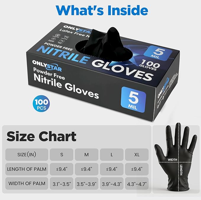 Cooking Gloves, 5 Mil 100Pcs Nitrile Gloves Medium - Food Grade, Powder Free, Textured, Touchscreen, Black Gloves Disposable Latex Free for Food Prep/Handling, Hair Dye, Cleaning
