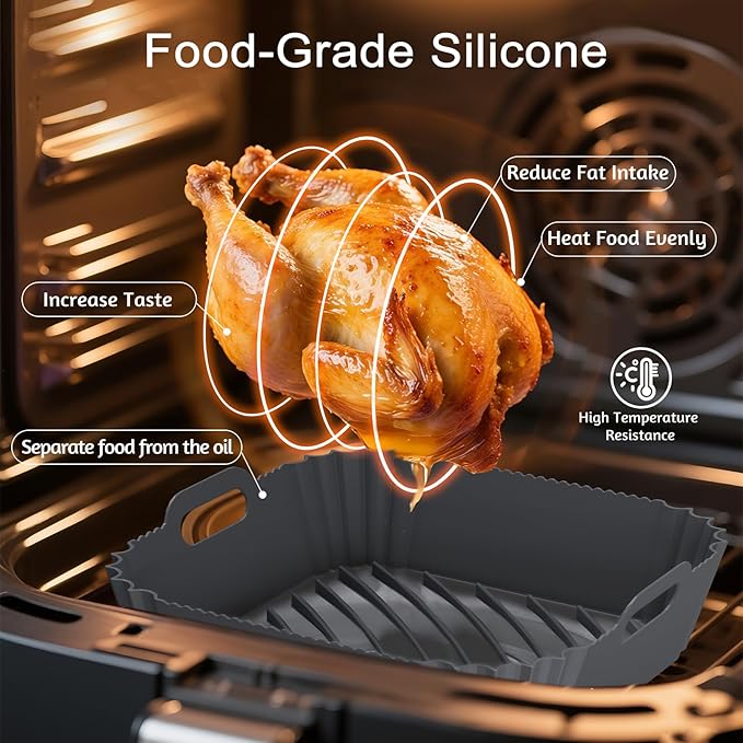 Air Fryer Silicone Liners 2 Pack, Reusable Square Air fryer Basket Liners, 4-6Qt Silicone Baking Tray for Instant Air fryer, Oven Microwave Pot Accessories, Food Grade Kitchen Gadgets
