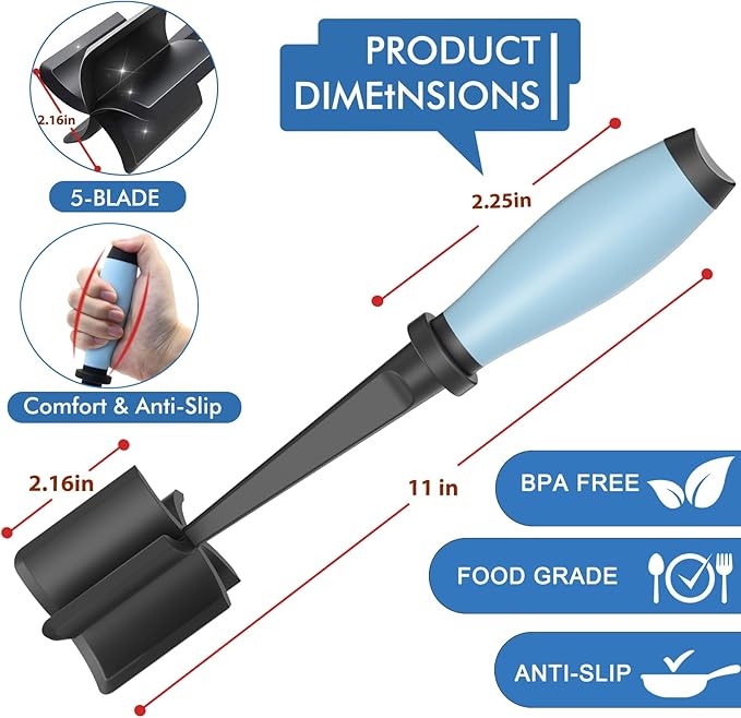 Upgrade Meat Chopper, Heat Resistant Meat Masher for Hamburger Meat, Ground Beef Smasher, Nylon Hamburger Chopper Utensil, Ground Non Stick Mix Chopper, Mix and Chop, Potato Masher Tool(Aqua)