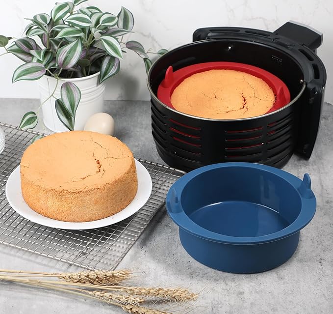Webake 6 Inch Air Fryer Round Cake Pans for Baking, Nonstick Silicone Air Fryer Baking Pan Wih Handle, BPA Free Set of 2