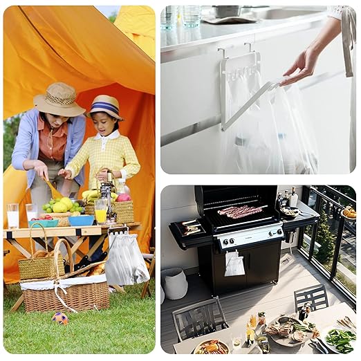 Foldable Trash Bag Holder for Kitchen Cabinet Door, Hanging Garbage Bag Rack, Space-Saving Under Sink Trash Organizer, Durable and Easy to Install