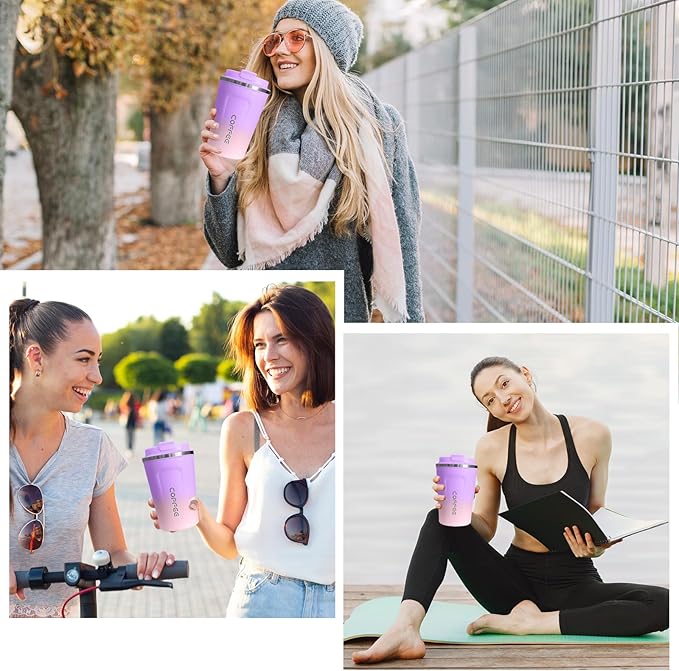SPLMIFA Travel coffee mugs leak-proof,coffee cups with lids, stainless steel vacuum insulated coffee tumblers, thermal insulation cups for men & women keep drinks hot & cold(2nd-Purple Pink, 17OZ)