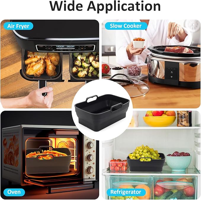Air Fryer Silicone Liners Pot for Ninja Foodi Dual DZ090 6QT, 2 Pack Reusable Air Fryer Silicone Replacement Basket Bowl, Collapsible Baking Tray for Air Fryer Accessories (Black)