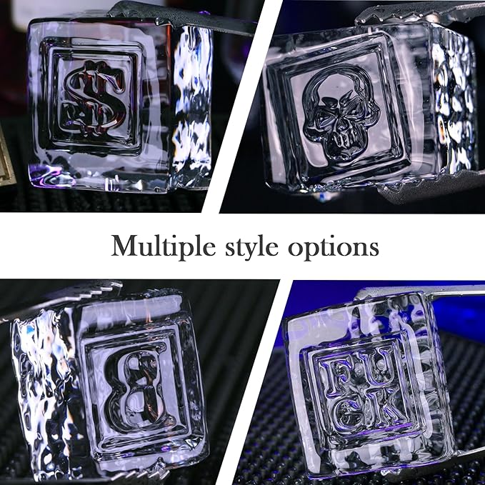 Square Ice Stamp Ring – 3 mm Brass Personalized Cube & Sphere Press, Ready-to-Gift Clear Acrylic Christmas Box, Custom Letter/Pattern Imprint for Whiskey & Cocktails (Letter D)
