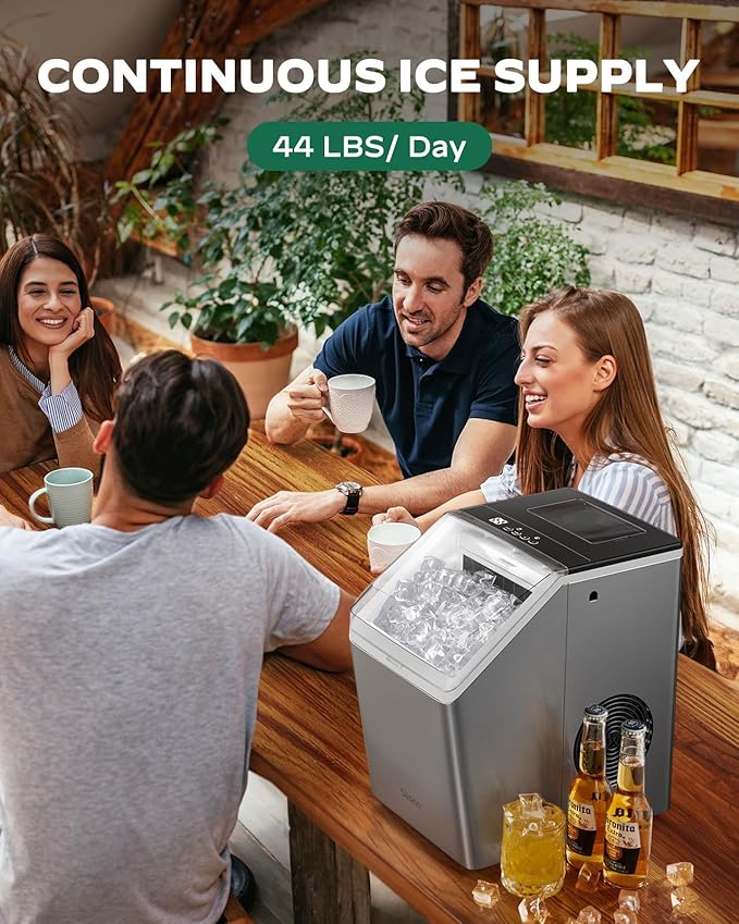 Silonn Stainless Steel Countertop Ice Maker, 44Lbs/Day High Efficiency, 2 Ways to Add Water, One-Click Auto Self-Cleaning, Portable Ice Machine Ideal for Home, Office, Bar & Party