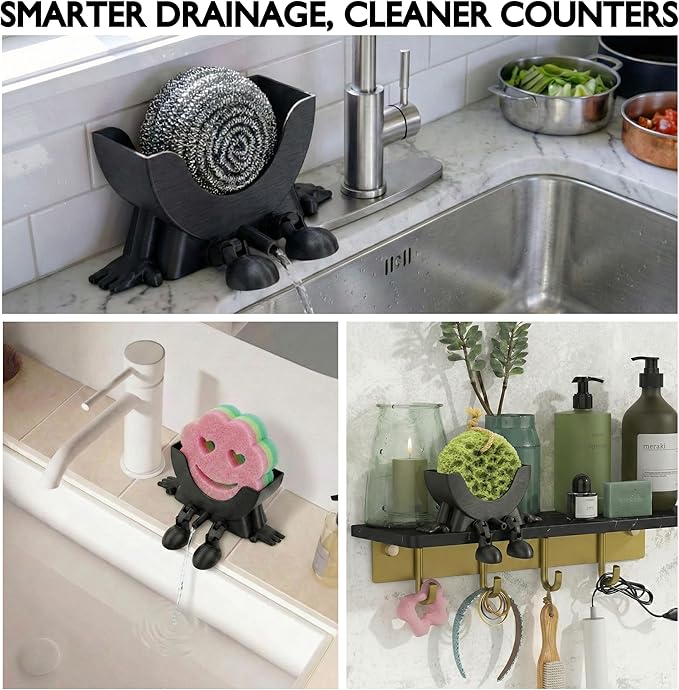 Cute Hanging Sponge Holder with Drainage & Legs, 3D Printed Funny Sink Stand for Round Sponges, Aesthetic Kitchen Sink Edge Organizer, Countertop Decor, Quick-Drying Storage Cleaning Gadget