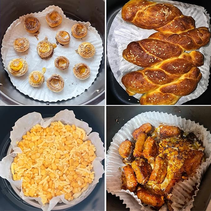 Air Fryer Disposable Paper Liner, Round Parchment Cooking Non-Stick, Baking Roasting Food Grade Paper for Air Fryer, Microwave Oven, Frying Pan, Oil-proof, Water-proof (50PCS 7.9 Inch Natural)