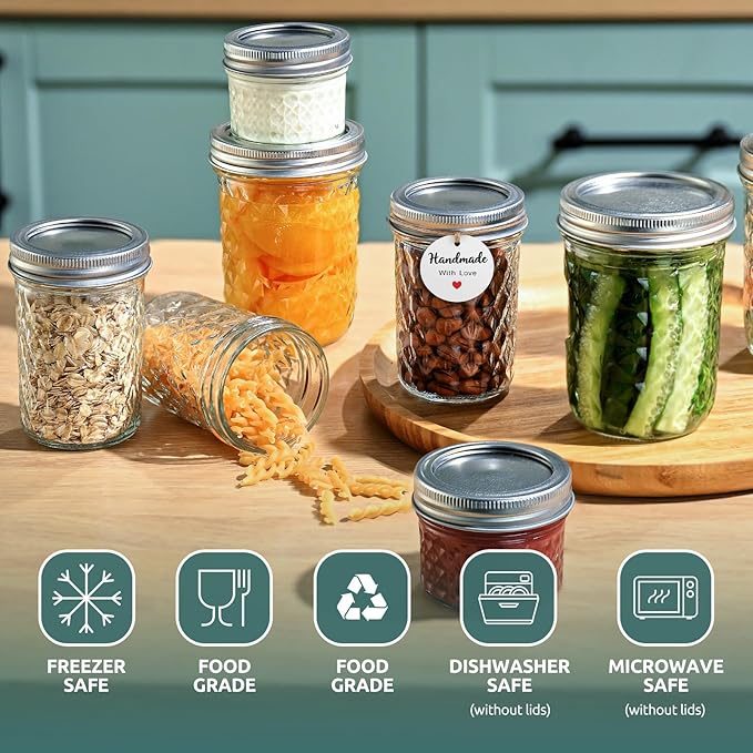 2 Pack, 4 oz Mason Jars with Leakproof Lids, Regular Mouth Mason Jars | 4 oz Glass Jars with Lids for Honey, Jam, Snacks, Spices, DIY Candles & Crafts
