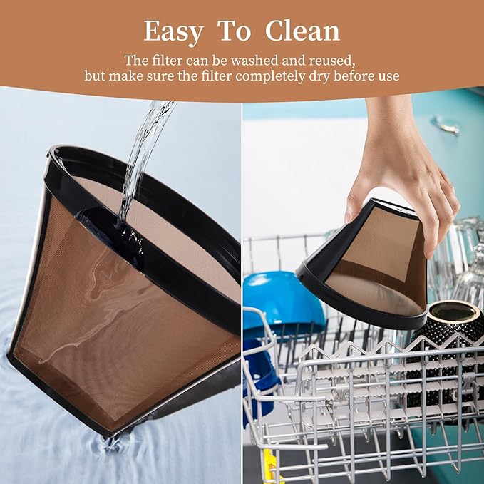 2PCS Reusable Coffee Filters for Ninja, Premium Gold Coffee Filter, No.4 Cone Coffee Maker Filters for Coffee Lovers, Compatible with Ninja Dual Brew Pro Reusable Coffee Filter