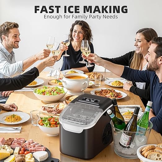 Antarctic Star Countertop Ice Maker, Portable Ice Machine with Carry Handle, 27Lbs/24H, 2 Sizes Bullet Ice, 8Cubes in 6 Mins Office/Kitchen/Bar Black