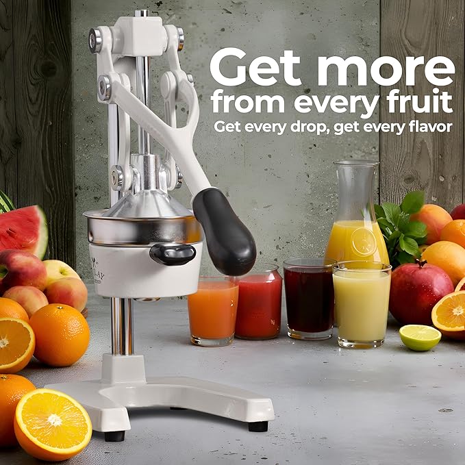 Zulay Kitchen Cast Iron Juicer - Easy-to-Clean Heavy-Duty Manual Juicer, Professional Citrus Juicer - Stainless Steel Lemon Squeezer - Manual Citrus Press & Orange Squeezer - Orange Juicer – White