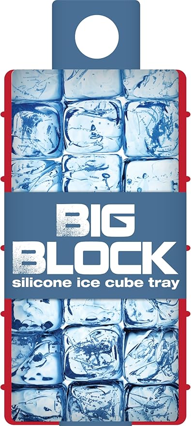 HIC Kitchen Big Block Silicone Ice Cube Tray, European-Grade, Non-Stick, Makes 8 Large Ice Cubes