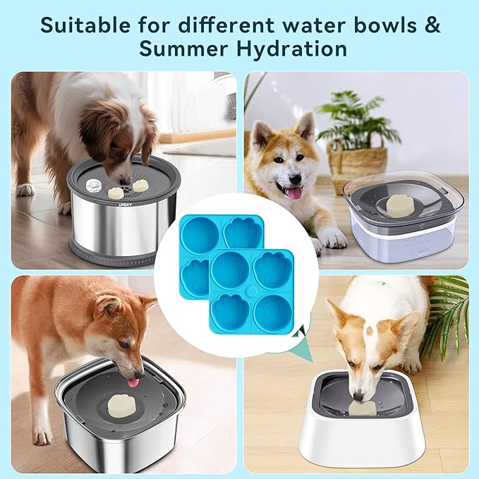UPSKY 2PCS Dogs Treat Molds, Silicone Dog Treat Ice Cube Trays for Freezer, Reusable Ice Molds for Frozen Treats, Fits Most Dog Water Bowls, for Peanut Butter, Yogurt, Fruit, Broth & More