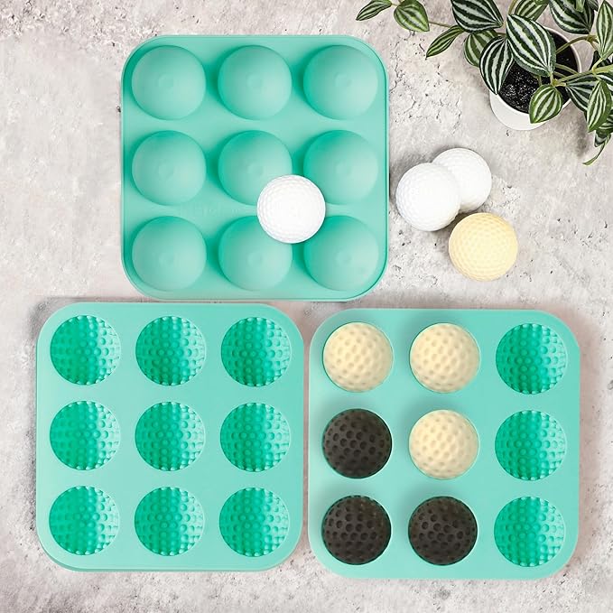 Zorazio Golf Ball Chocolate Mold, Silicone Golf Ball Mold for Cake Pops, 9-Cavity 3D Golf Ball for Chocolate, Ice Cube (Golf Mold Small)