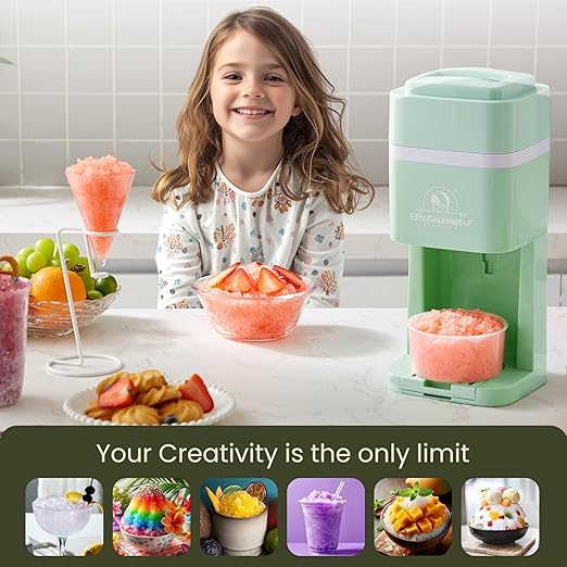 Elite Gourmet Snow Cone & Shaved Ice Maker, ESI2215M, Refreshing Slushies, Margaritas, Boba Drinks, Snow Cone & Holder and Ice Mold, Use Cubed & Bagged Ice, Stainless Steel Shaving Blade, Mint