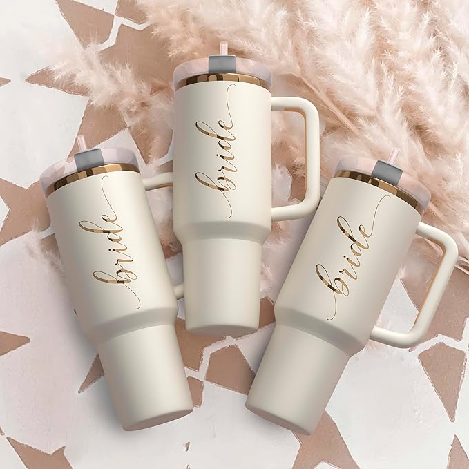 Heather & Willow Bride to Be Coffee Tumbler with Lids and Straws | 40 oz Mason Jar Cups & Iced Coffee Cup | Bridesmaid Proposal Gifts, Bridal Shower, Bachelorette Party Supplies & Bride Tribe