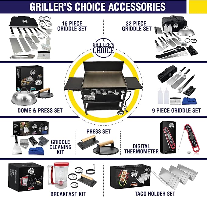 Griller's Choice Griddle Breakfast Kit - Pancake Batter Dispenser, Bacon Press, Egg Rings, Perfect for Family Morning Chefs, Cooks, and Pancake Lovers - Ultimate Pancake Breakfast Set