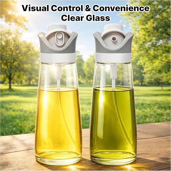 2 In 1 Oil Dispenser And Spray Bottles, Two 11.5 Oz Bottles, Glass Olive Oil Sprayer For Cooking, Baking, Air Fryer, Salad And BBQ, Controlled Pour And Spray