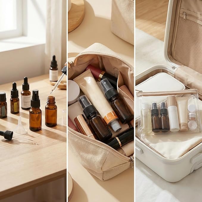 5 pcs 5ml Small Glass Spray Bottle Empty Mini Fine Mist Travel Bottle Set Cosmetic Bottle Liquid Containers Sample Bottles for Perfume Essential Oil Alcohol(Amber)