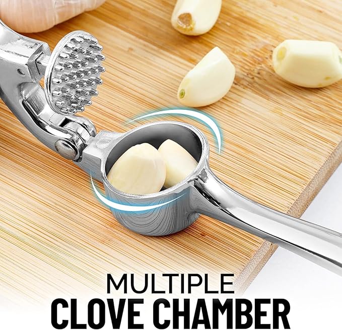 Professional Garlic Mincer Tool - Easy-Squeeze, Easy-Clean with Soft, Ergonomic Handle - Silicone Garlic Peeler & Brush