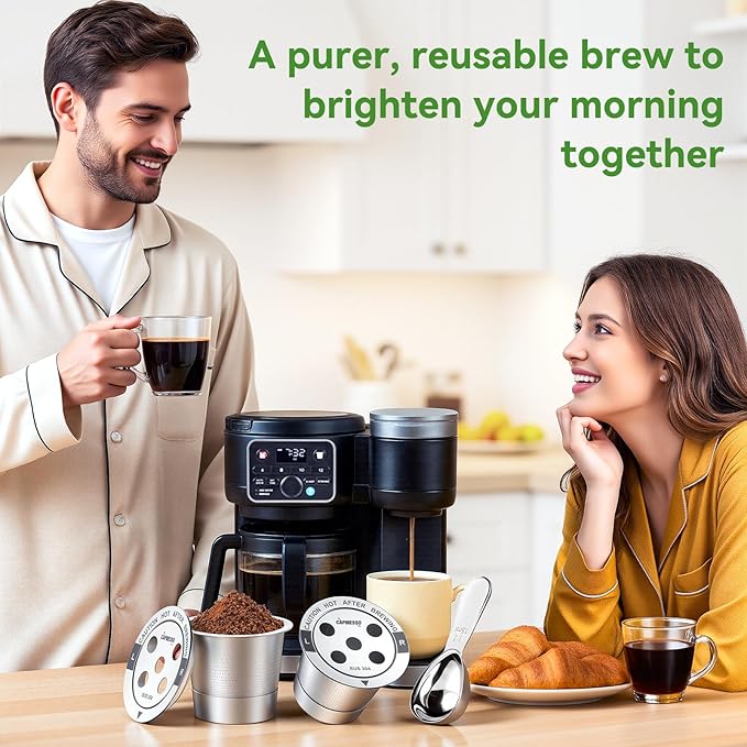 CAPMESSO Reusable K Cups for Keurig: 2026 All Stainless Steel Refillable Coffee Pods Metal Coffee Filters with 5-Hole & Scoop - for K Supreme/K Slim/K-Duo Gen 2/K-Brew Chill MultiStream Maker (2 Pack)
