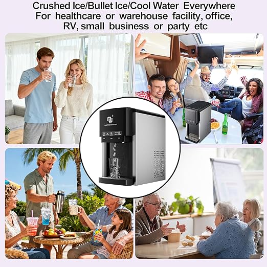 NUNET 3-in-1 Water Bottle Bottom-Loading Ice Dispenser Water Cooler Crusher, Built-in 6L Water Tank, Produces 44lbs Bullet Ice/Shaved Ice Daily, 4 lbs Ice Storage (NOT for Water Line)