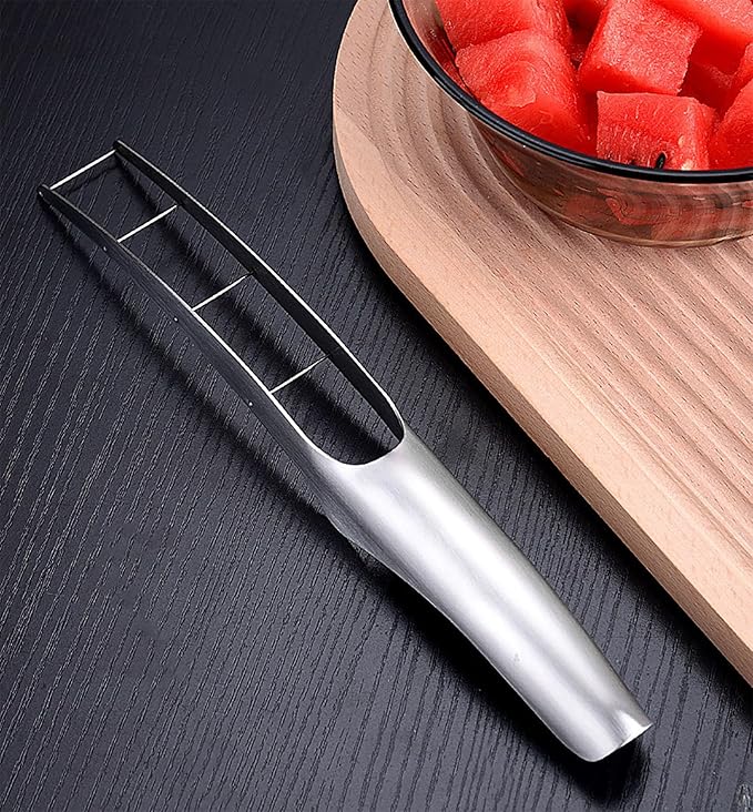 Watermelon Cutter Slicer with 2 Pieces Forks, Stainless Steel Watermelon Cube Cutter Watermelon Knife, Melon Slicer, Cube Cutters Fruit Vegetable Knives Salad Melon Baller for Kitchen Gadget