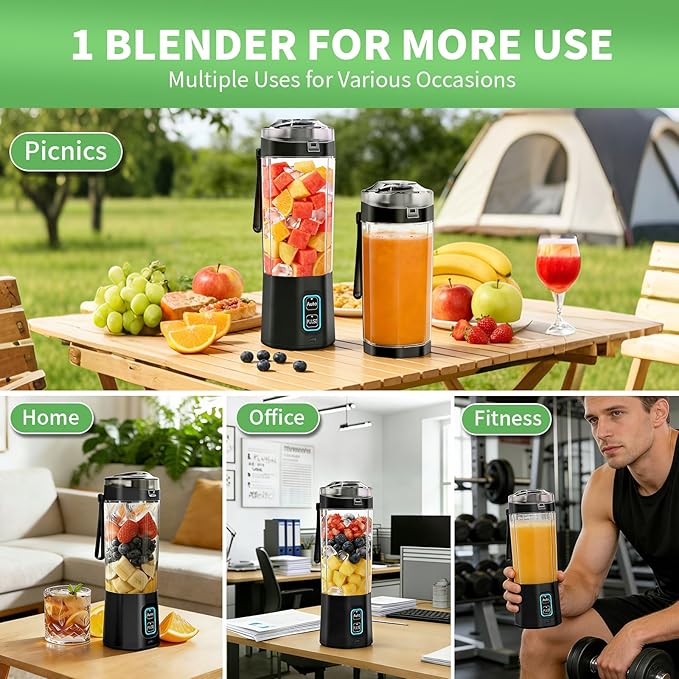 Portable Blender for Smoothie, 24 oz Cordless Personal Juicer Protein Shaker, BPA Free, Leakproof Lid, Rechargeable, Licuadora Portatil for Kitchen Outdoor Traveling Camping Gym Fitness