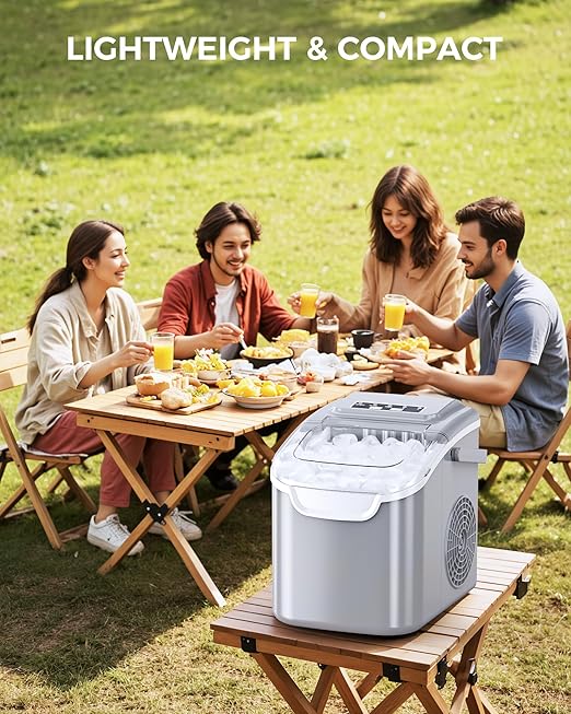 COWSAR Ice Maker Countertop, Portable Ice Makers Countertop, 26.5lbs/24Hrs, 8 Bullet Ice Cubes in 6 Mins, Ice Basket and Scoop, Self Cleaning Mini Ice Machine for Home, Kitchen, Camping