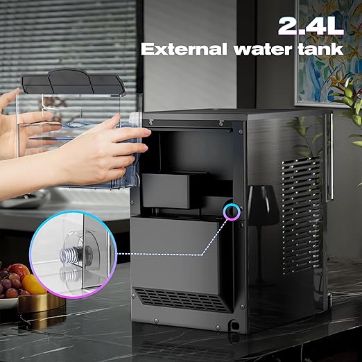 Kismile Countertop Nugget Ice Maker, 44lbs/24H Soft Chewable Pebble Ice Machine with Self-Cleaning and One-Click Operation, Compact Pellet Ice Maker for Home & Kitchen (Black)